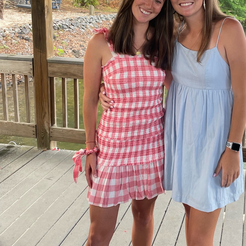 Plaid runched tie shoulder dress